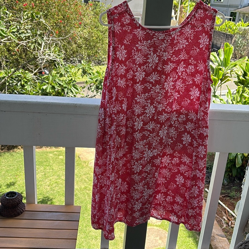 Womens Red And White Floral Dress By Makaha Beach Hawaii